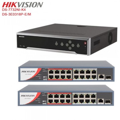 Hikvision DS-7732NI-K4 Network 32 channel 8MP Embedded 4K IP NVR + 2 x 16 Port Fast Ethernet Unmanaged POE Switch 1 port 1GBps uplink Hikvision DS-7732NI-K4 Network 32 channel 8MP Embedded 4K IP NVR + 2 x 16 Port Fast Ethernet Unmanaged POE Switch 1 port 1GBps uplink